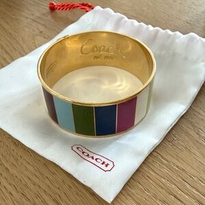 Coach Gold and Multicolor Stripe Bangle Bracelet